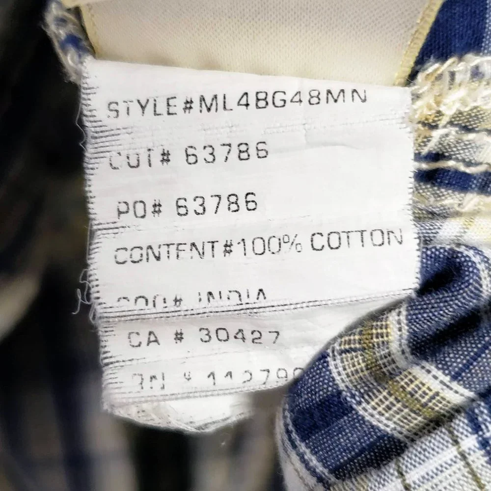 True‎ Religion Plaid Distressed Shirt Men Button Down Pearl Snap Flap Pocket XL